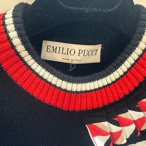 New Emilio Pucci Black Sweater with Red and White Accents new! One of a kind